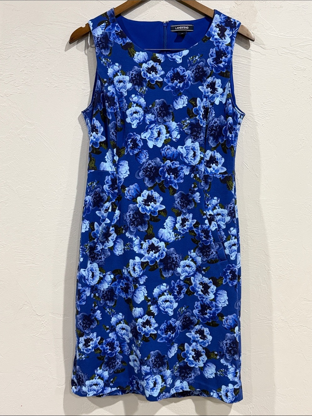 Lands' End Royal Blue Floral Midi Sheath Dress